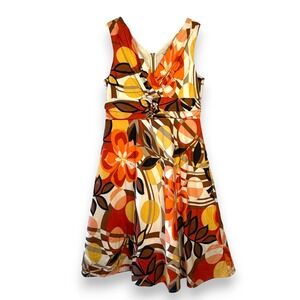Retro Floral Print V Neck Fit Flare Dress Women S